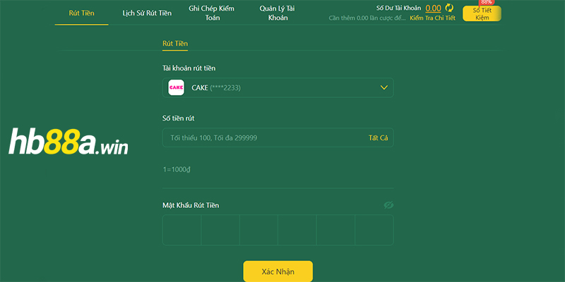 Điền thông tin rút tiền Hb88 